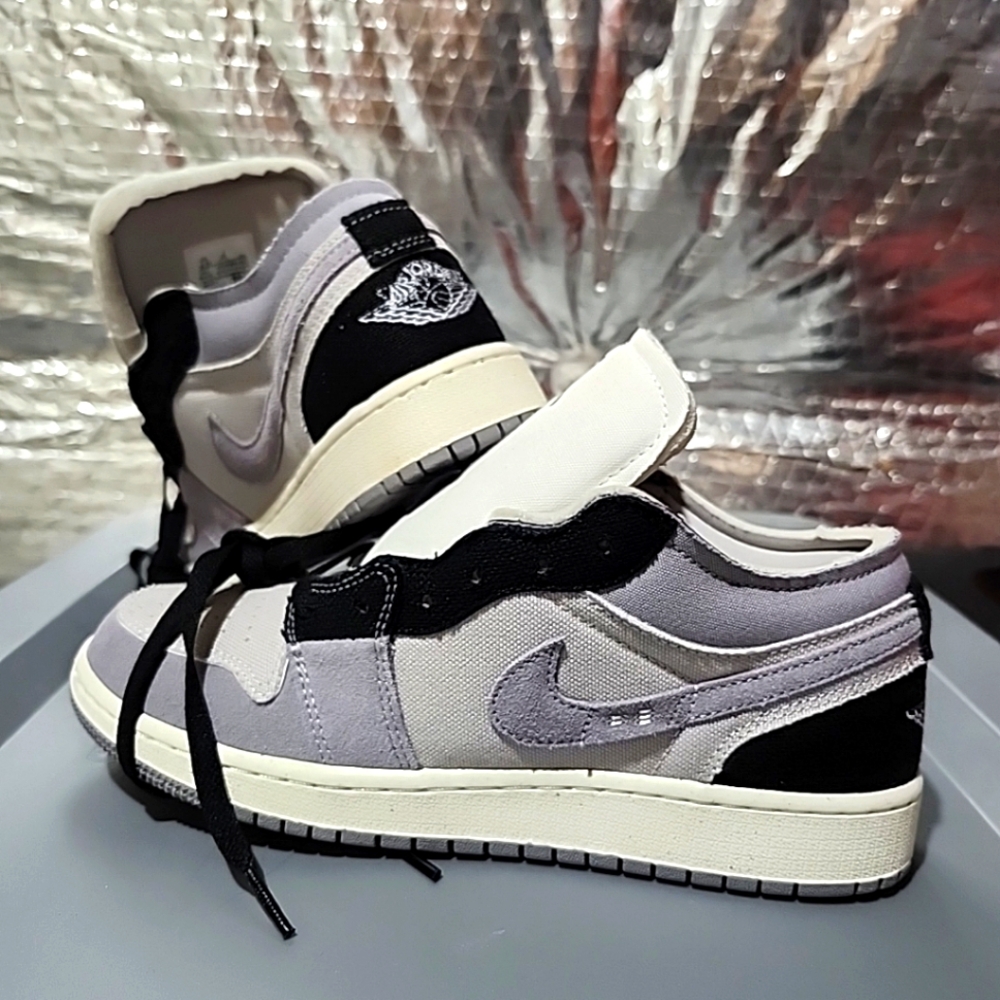 6.5 Y GS Nike Air Jordan 1 Low SE Craft Tech Canvas Grey Black Shoes FD9088-002